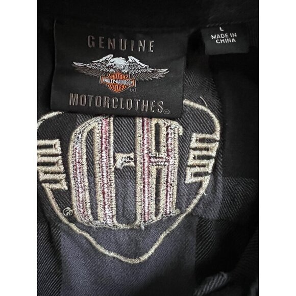 Harley Davidson Mechanic Garage Plaid Gray Black Button Up Shirt Large Pockets - Picture 7 of 8